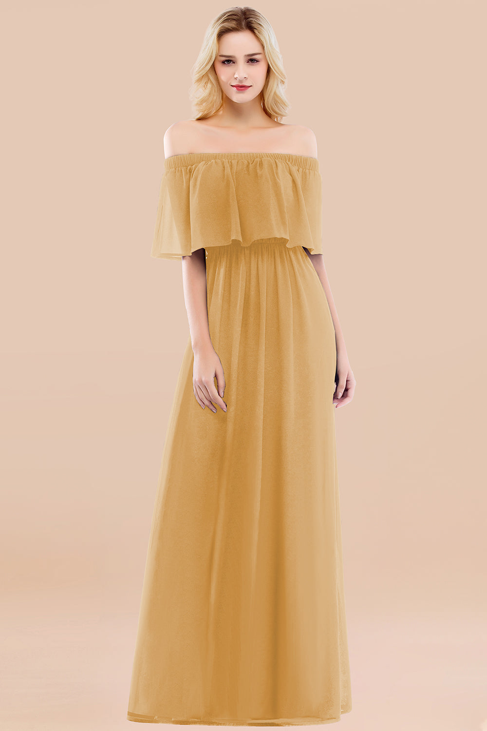 Vintage Off-the-Shoulder Long Burgundy Bridesmaid Dress with Ruffle-Babyonlines