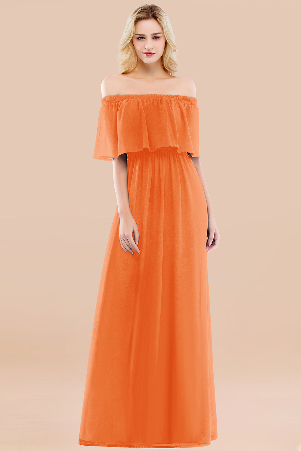 Vintage Off-the-Shoulder Long Burgundy Bridesmaid Dress with Ruffle-Babyonlines