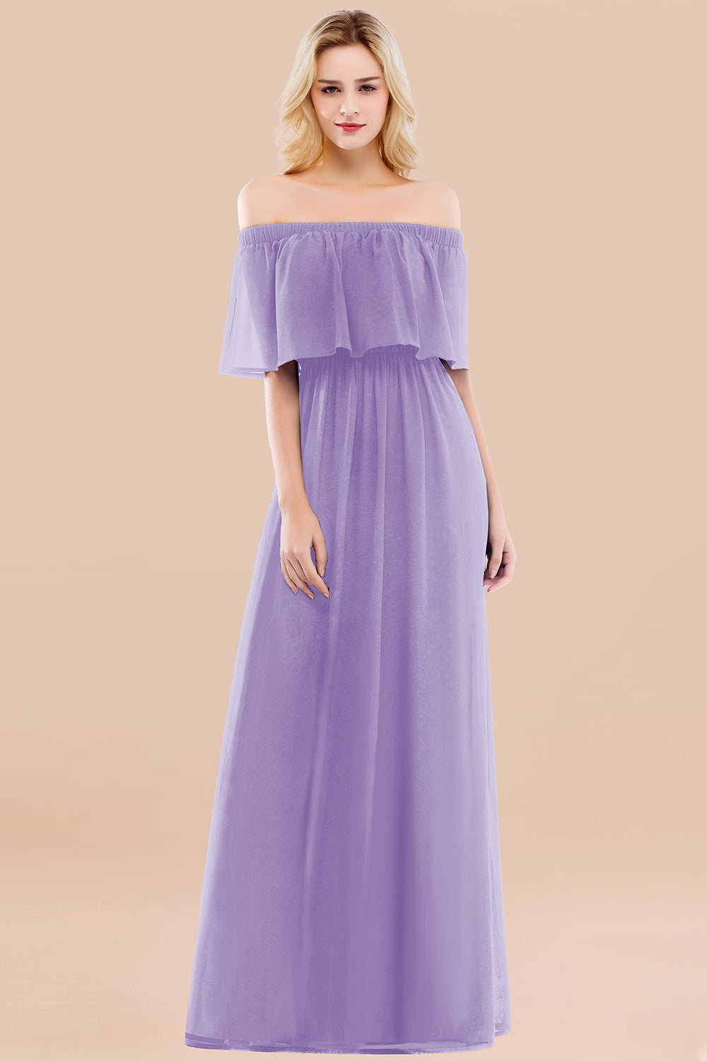 Vintage Off-the-Shoulder Long Burgundy Bridesmaid Dress with Ruffle-Babyonlines