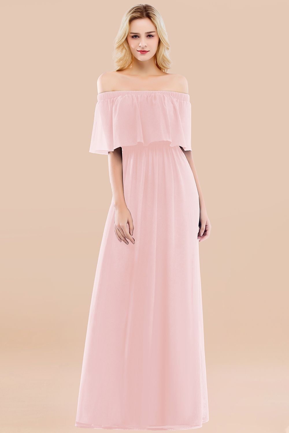 Vintage Off-the-Shoulder Long Burgundy Bridesmaid Dress with Ruffle-Babyonlines