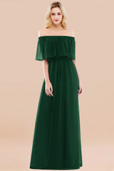 Vintage Off-the-Shoulder Long Burgundy Bridesmaid Dress with Ruffle-Babyonlines