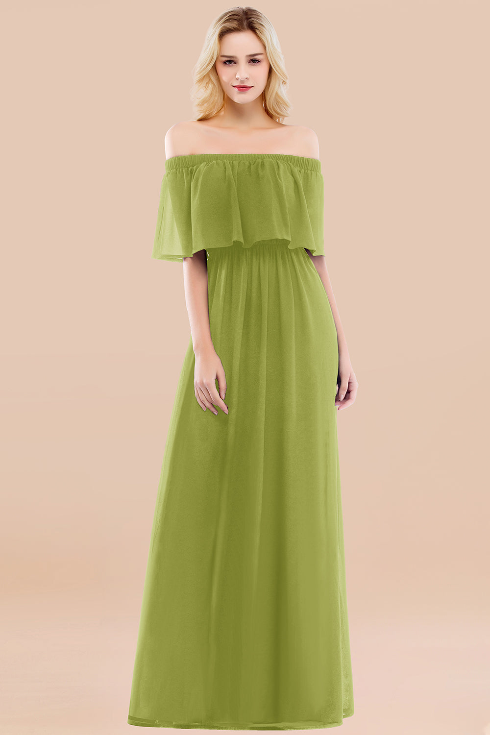 Vintage Off-the-Shoulder Long Burgundy Bridesmaid Dress with Ruffle-Babyonlines