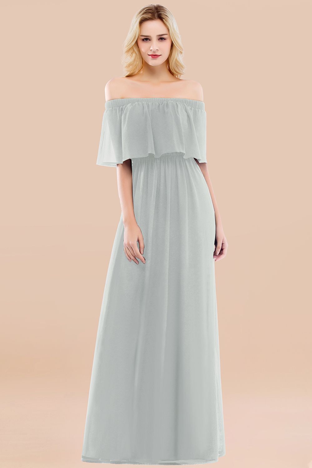 Vintage Off-the-Shoulder Long Burgundy Bridesmaid Dress with Ruffle-Babyonlines