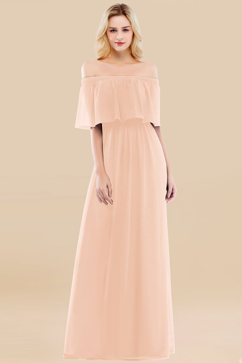 Vintage Off-the-Shoulder Long Burgundy Bridesmaid Dress with Ruffle-Babyonlines