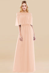 Vintage Off-the-Shoulder Long Burgundy Bridesmaid Dress with Ruffle-Babyonlines
