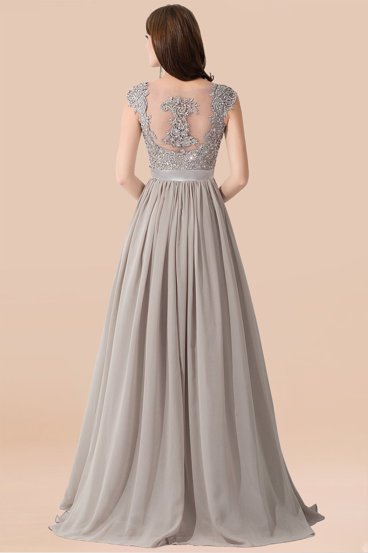 Vintage Silver Sleeveless Long Bridesmaid Dress With Appliques-Babyonlines