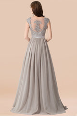 Vintage Silver Sleeveless Long Bridesmaid Dress With Appliques-Babyonlines