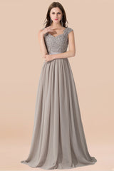 Vintage Silver Sleeveless Long Bridesmaid Dress With Appliques-Babyonlines