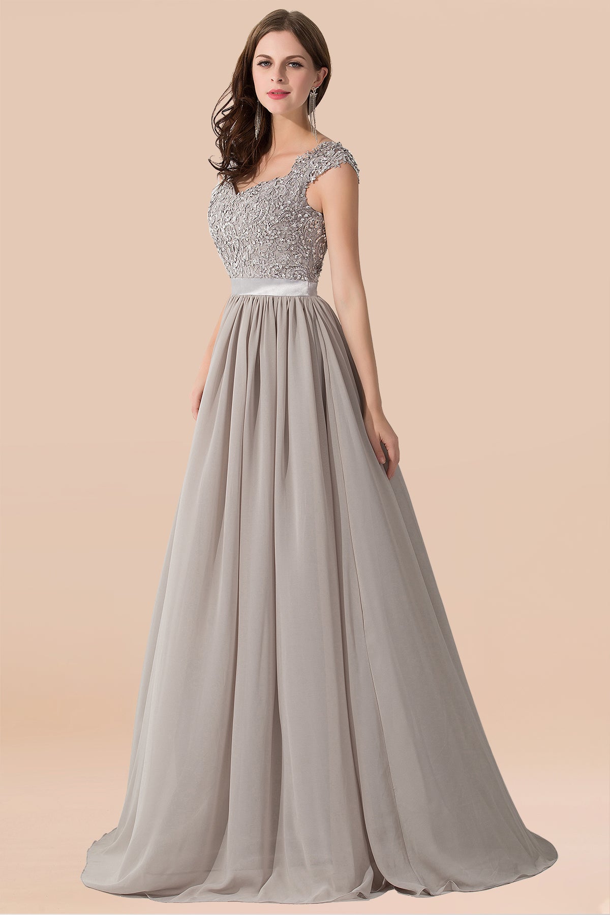 Vintage Silver Sleeveless Long Bridesmaid Dress With Appliques-Babyonlines