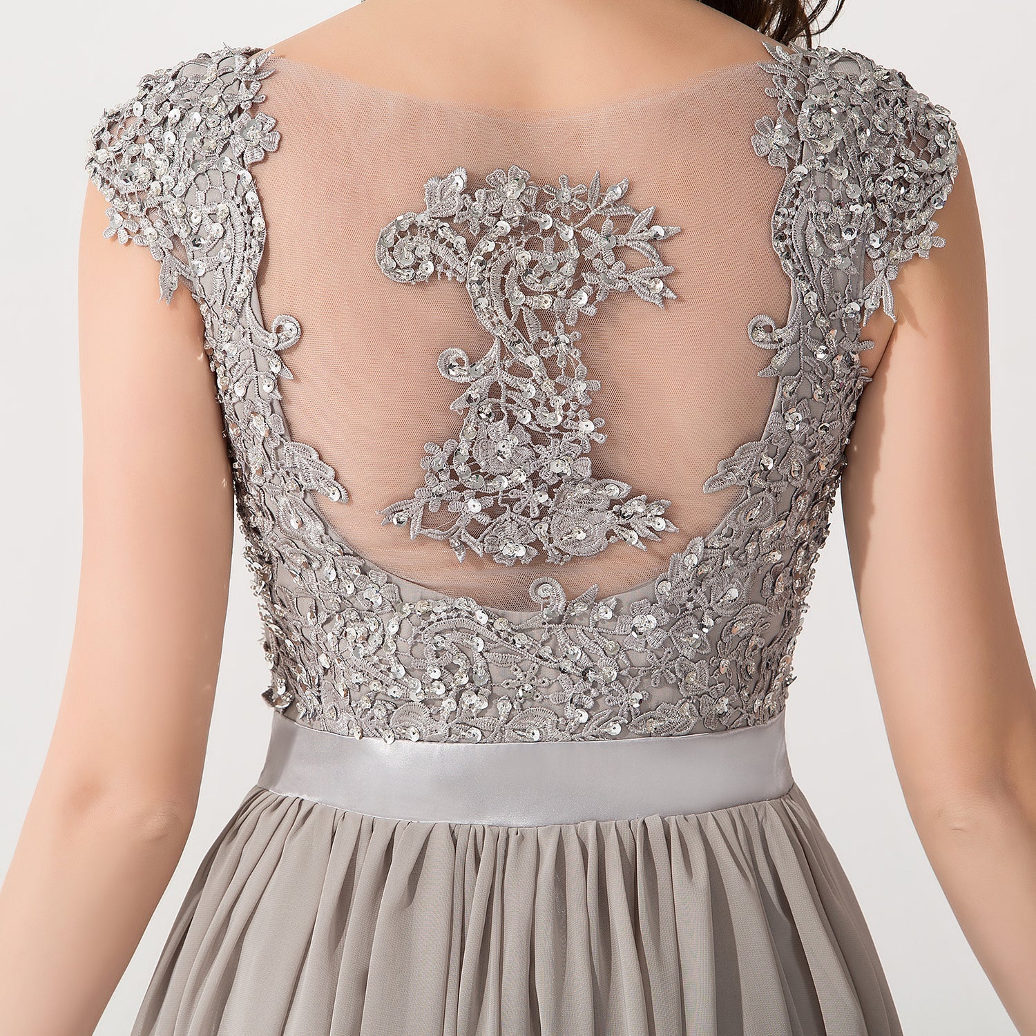 Vintage Silver Sleeveless Long Bridesmaid Dress With Appliques-Babyonlines