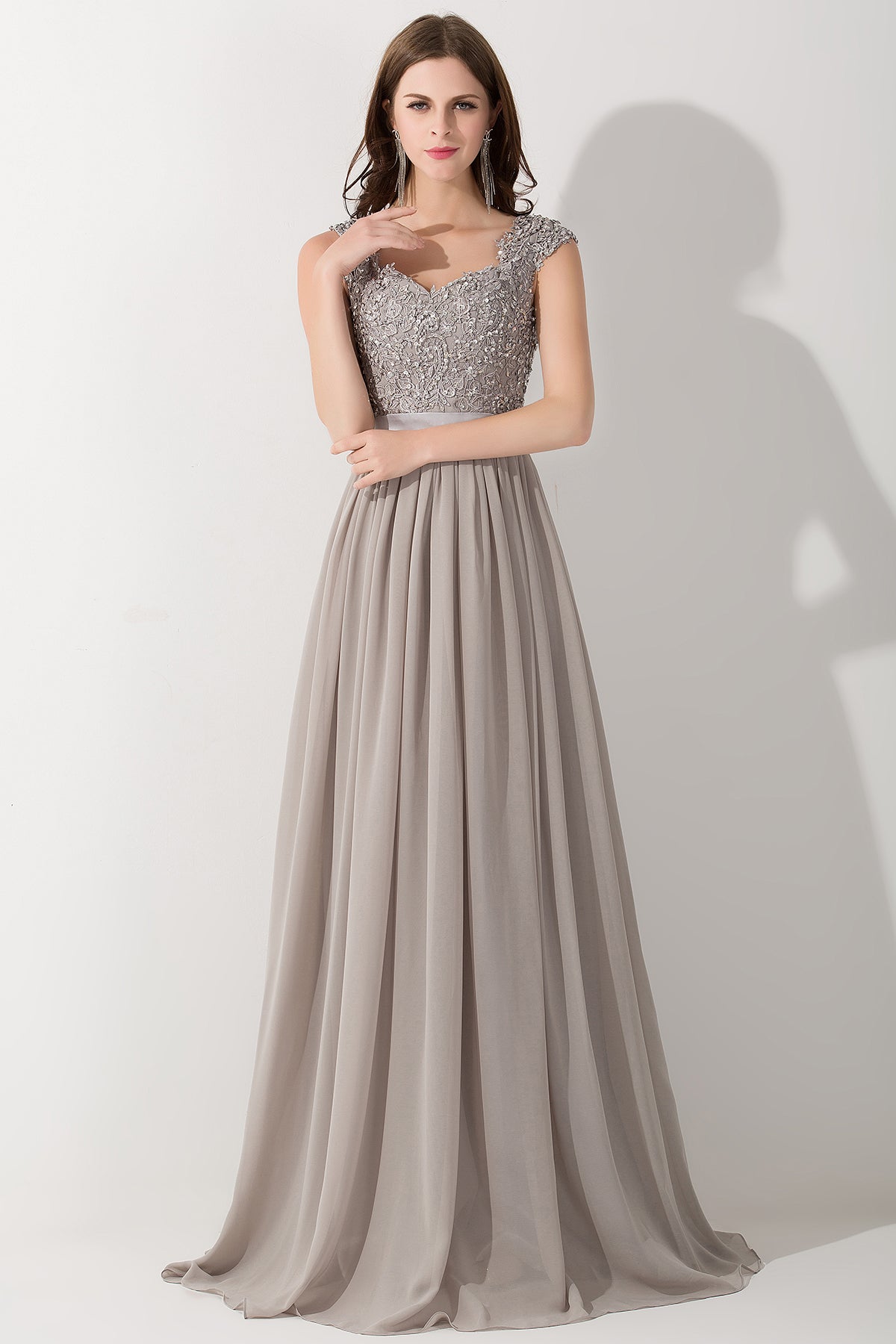 Vintage Silver Sleeveless Long Bridesmaid Dress With Appliques-Babyonlines