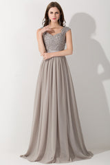 Vintage Silver Sleeveless Long Bridesmaid Dress With Appliques-Babyonlines