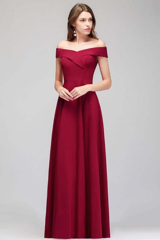 Burgundy A-line Long Off-the-Shoulder Evening Gowns