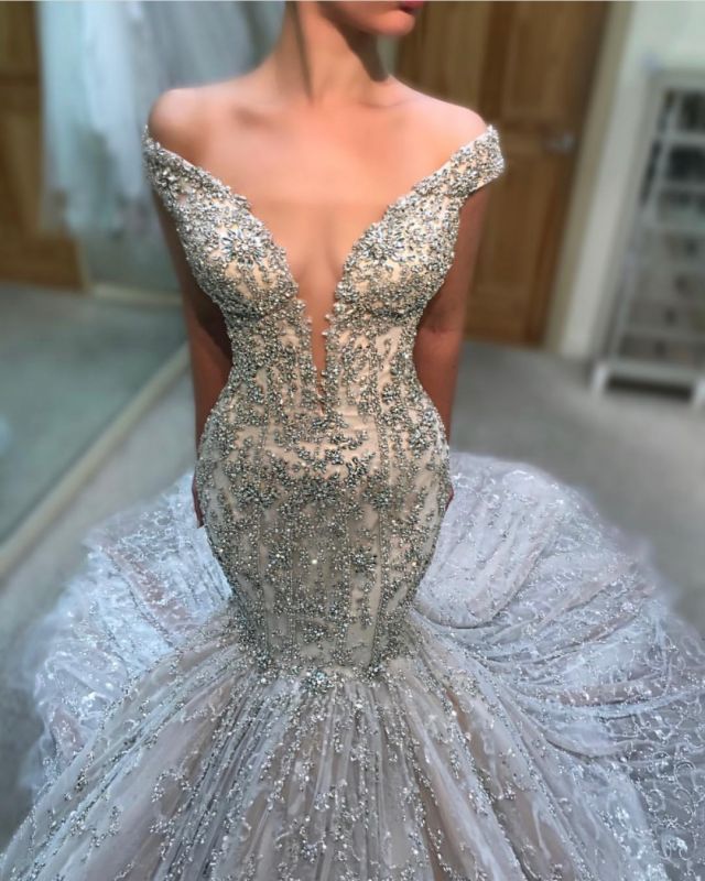 Luxury Beading Mermaid Wedding Dresses | Off The Shoulder Long Bridal Gowns