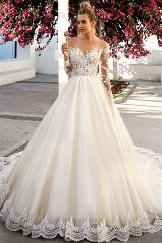 Elegant Long Sleeves  Appliques Wedding dresses | Floor Length  Ball Gown Bridal Gowns