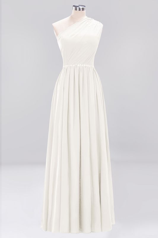 Fashion One-Shoulder A-Line Bridesmaid Dresses | Sleeveless Beaded Chiffon Wedding Party Dresses