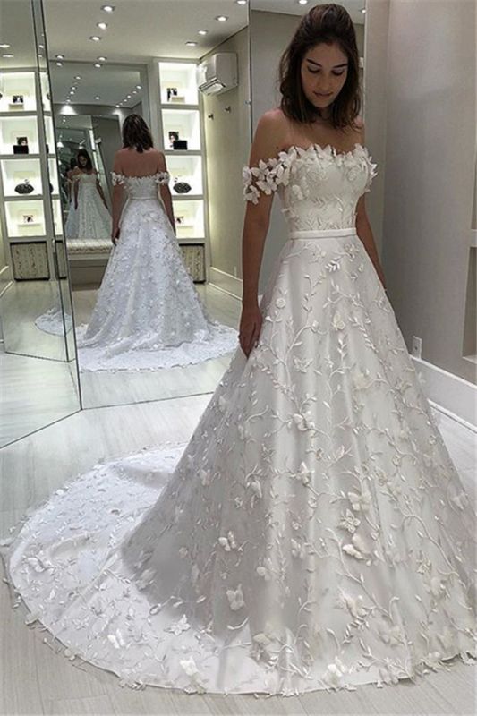 Off-The-Shoulder Gorgeous Ball-Gown Applique Strapless Wedding Dress