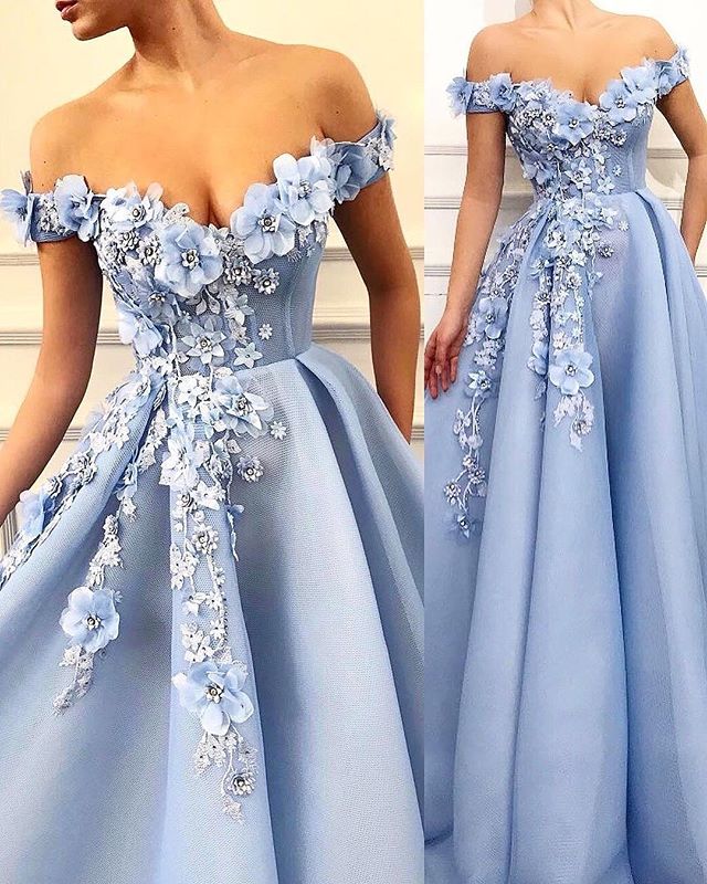 Off-The-Shoulder Appliques Elegant Sleeveless A-Line Flower Prom Dress BC2107