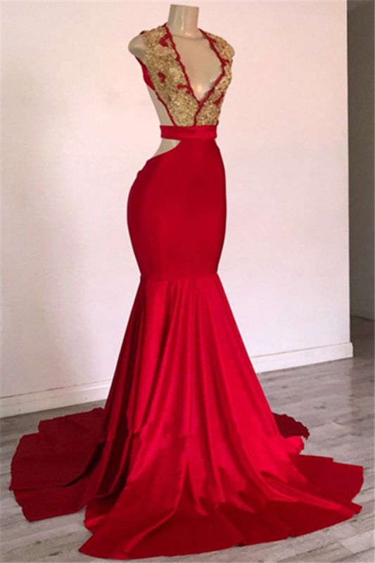 Sexy Sleeveless V-Neck Prom Dresses | Open-Back Mermaid 2021 Evening Dresses