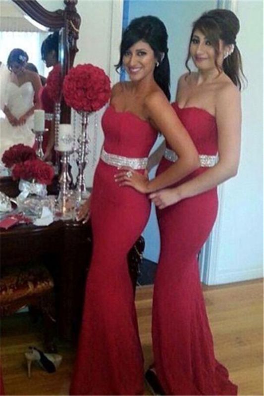 Gorgeous Mermaid Crystal Red Party Dress Sweetheart Bridesmaid Dress