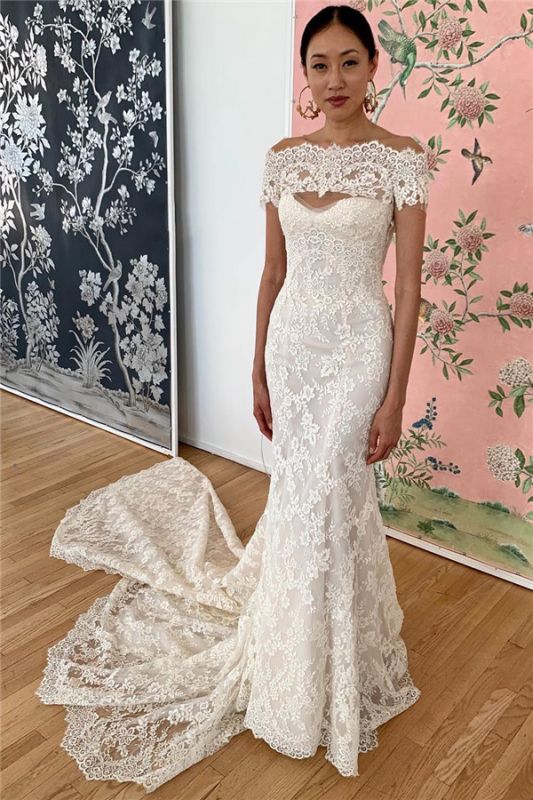 Off-the-shoulder Applique Mermaid Elegant Scoop Wedding Dress