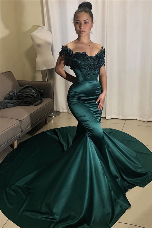 Mermaid Off-the-shoulder Beading Applique Prom Dress