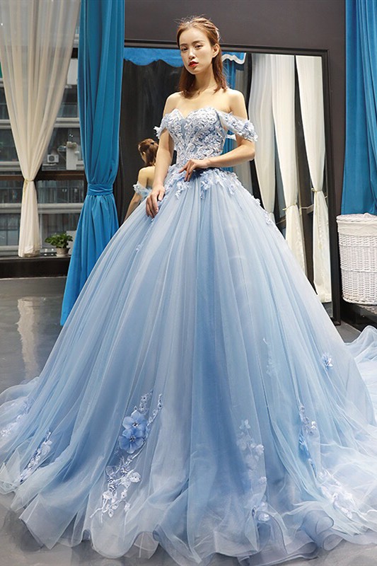 Glorious Lace Appliques Off-the-shoulder Prom Dresses