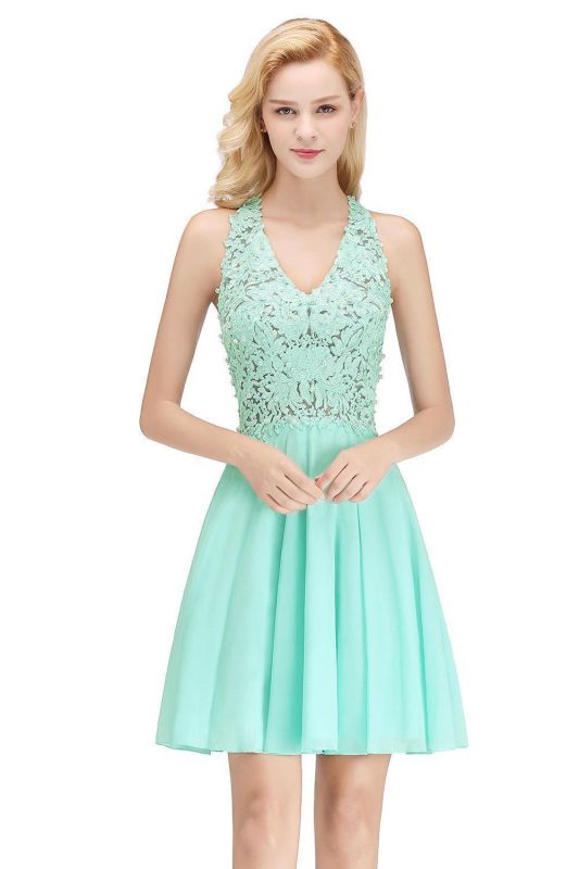 Cheap A-Line Homecoming Dresses | Sexy Lace Beading Short Chiffon Cocktail Dresses