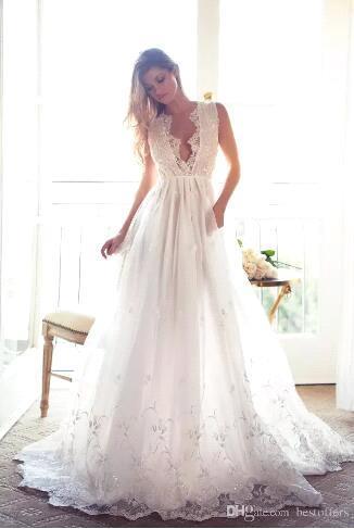 Princess A-Line Appliques V-Neck Lace Gorgeous Sleeveless Wedding Dress