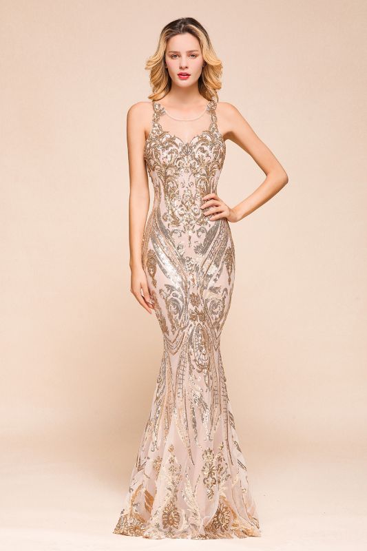 Straps Scoop Floor-length  Fitted Full-back Mermaid Sequin Luxury Beading Prom Dresses