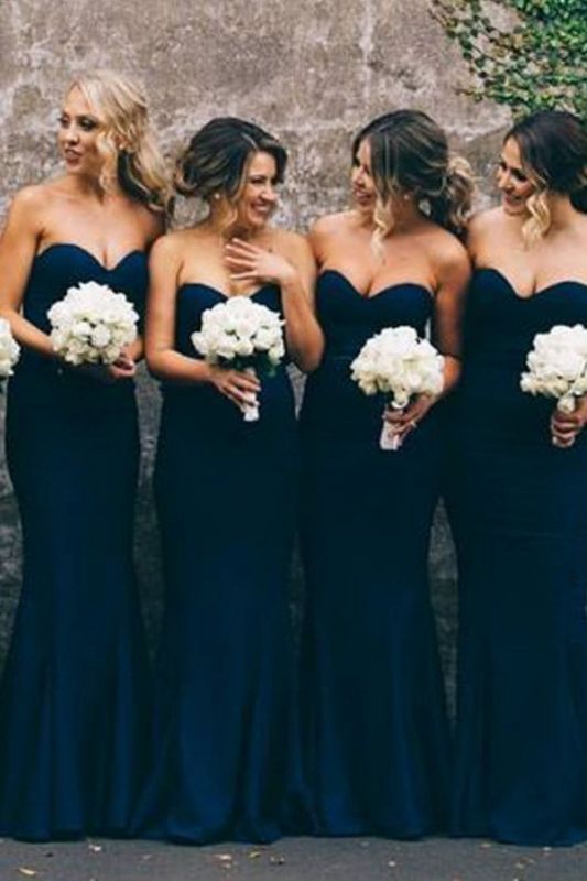 Navy Blue Cheap Mermaid Prom Dress 2021 Long Bridesmaid Dress