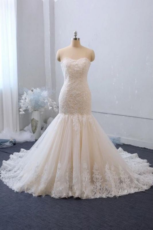 Cheap White Lace Wedding Gowns Sleeveless Mermaid Bridal Wear