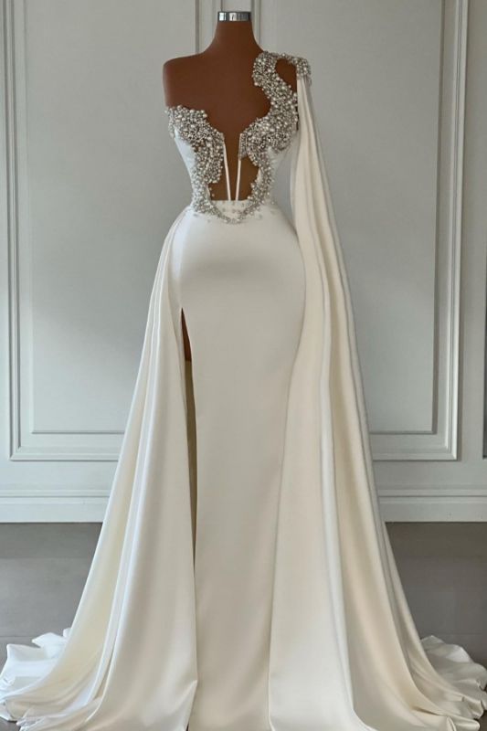 Elegent One Shoulder Asymmetric A-Line Satin Prom Dress with Ruffles