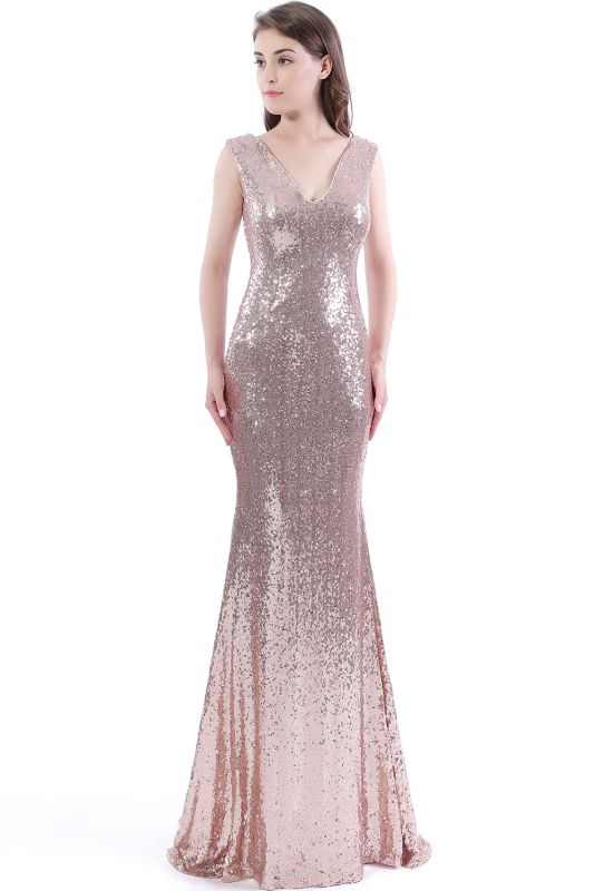 Simple Mermaid V-Neck Prom Dresses 2021 Sequins Long Evening Dresses