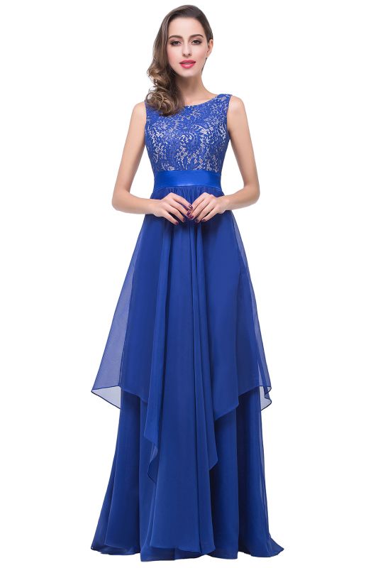 Sleeveless Appliques Lace Elegant Chiffon Long Evening Dress