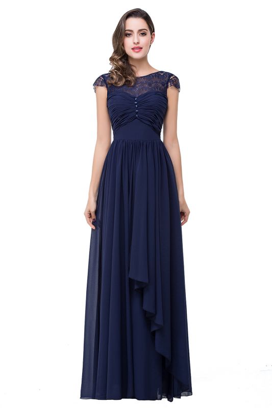 Chic Chiffon A-Line Bridesmaid Dresses | Scoop Cap Sleeves Long Prom Dresses BM0128