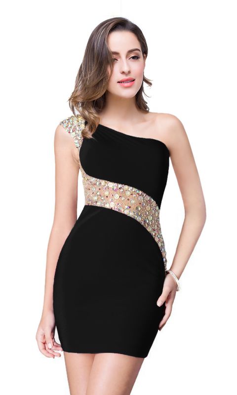 Sexy Mini Sheath Homecoming Dresses One Shoulder Beaded Cocktail Dresses