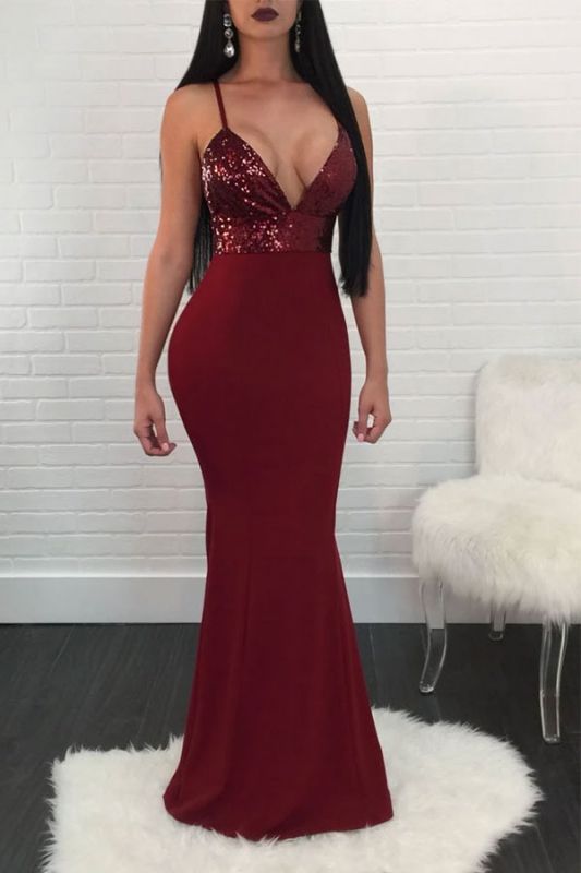 Shiny Spaghetti-strap Mermaid Floor-Length Sequin Prom Dress