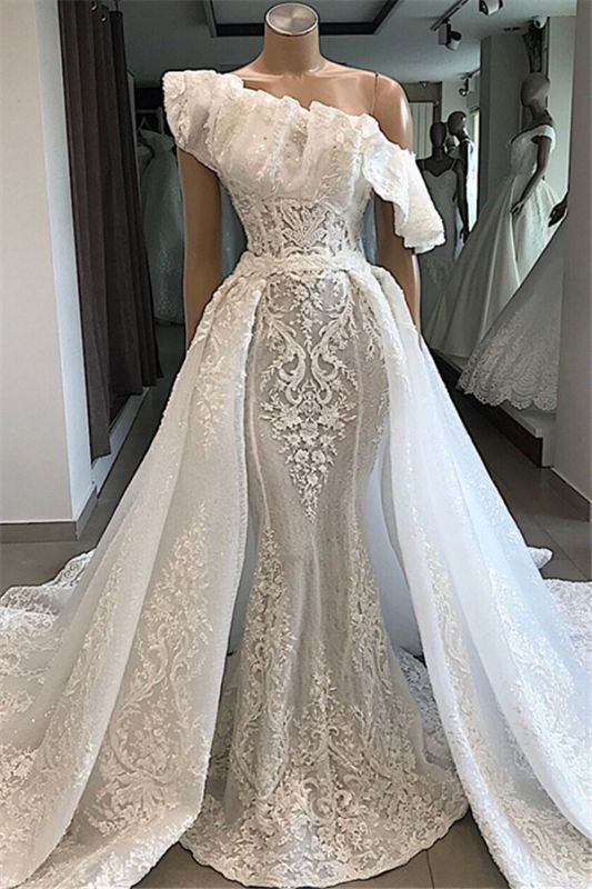 Ruffles Gorgeous Overskirt Asymmetrical Appliques Wedding Dresses