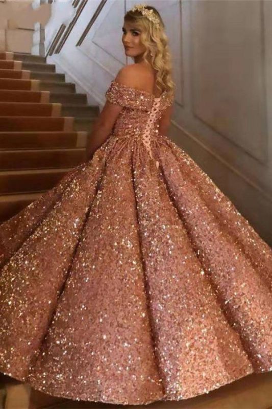 Sparkly Sweetheart Off The Shoulder Ball Gown Wedding Dresses | Sequin Puffy Bridal Gown