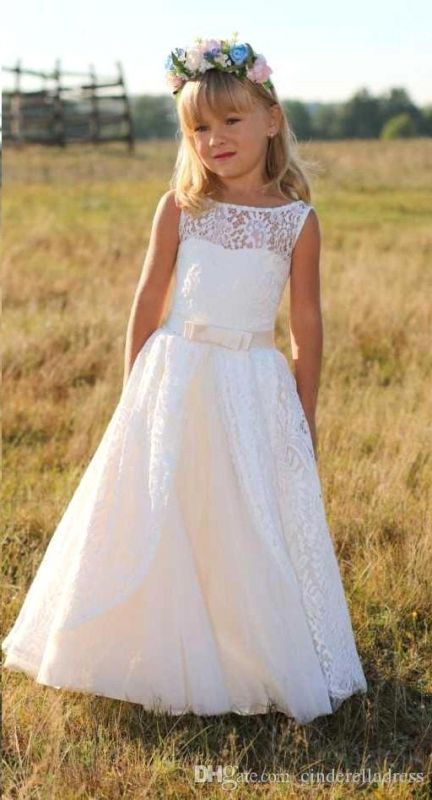 Cute Lace White Flower Girl Dresses with Sash