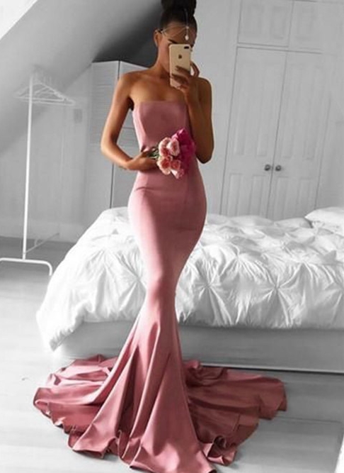 Simple Mermaid Evening Dresses | Strapless Long Prom Dresses