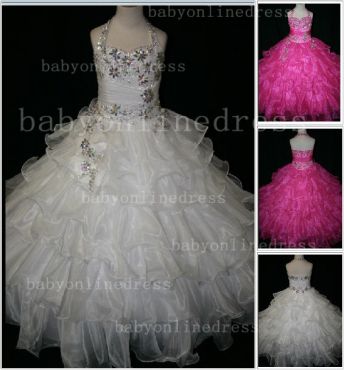 Very Cheap Pageant Dresses For Girls Online 2021 Beaded Crystal Organza Floor-length Gowns Stores LR893
