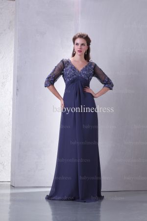 Affordable Prom Dresses 2021 V Neck Applique Beaded Half Sleeve Chiffon Cheap Dress BO0574