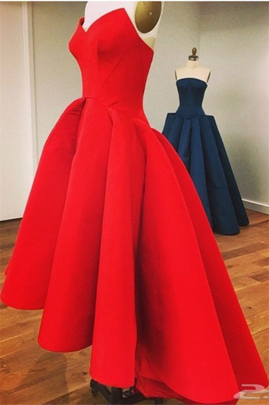 Sexy Red Sweetheart Hi-Lo Satin Simple Design Elegant Prom Dress