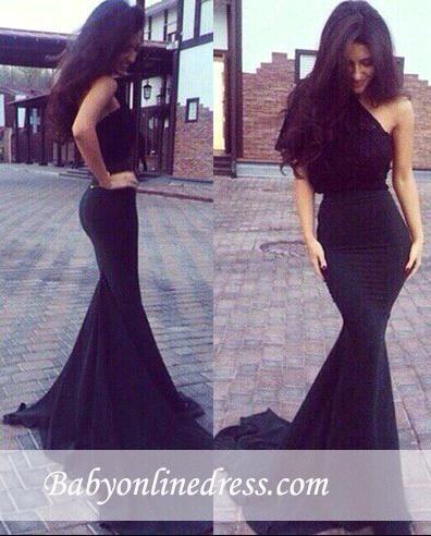New Elegant One-Shoulder Black Mermaid Prom Dresses