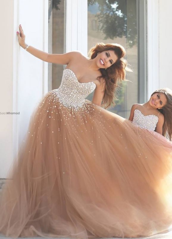 Mother And Daughter Dresses Champagne Mother Dresses with Beading Long Prom Dresses
