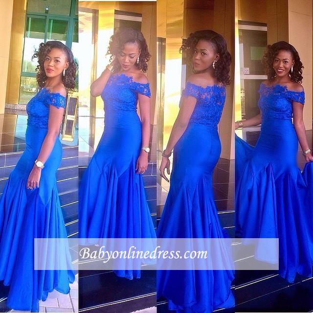 Newest Royal Blue Off-the-Shoulder Lace Mermaid Prom Dress