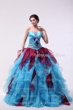Hot Sale Pretty Dresses For Quinceanera Custom Made Strapless Beaded Flower Organza Gowns On Sale BO0826