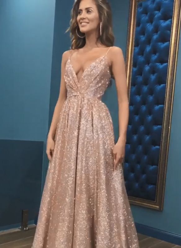 Sexy Spaghetti Straps Prom Dresses | Shiny Sequin Long Party Dress